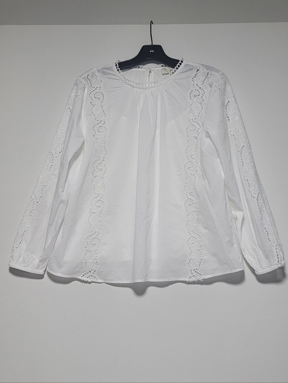 Feminine, Cottagecore, Boho 100% Soft Cotton White Blouse With Eyelet Accents
